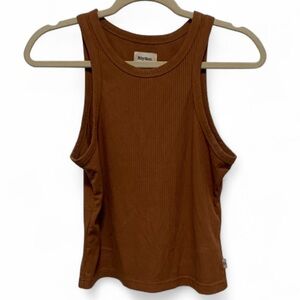 Rhythm Light Brown Ribbed High Neck Tank Top Size Large